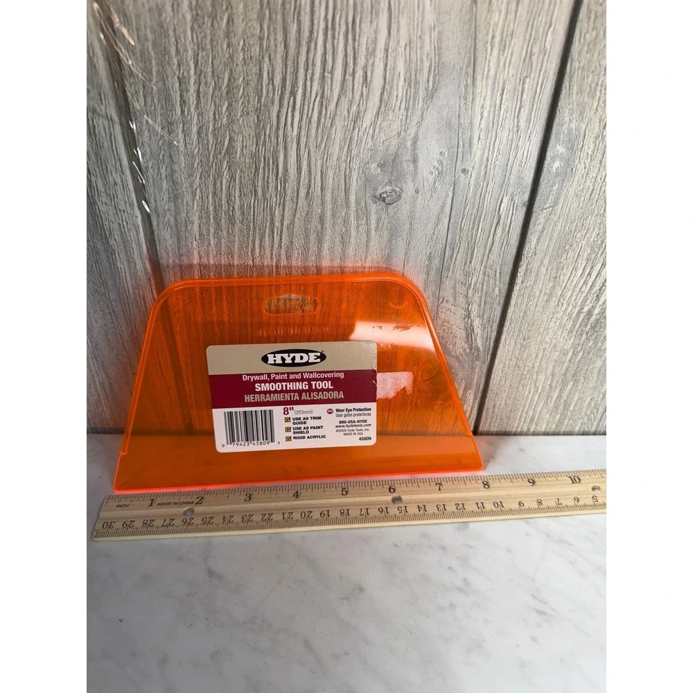 Hyde 8 Inch Smoothing Tool Drywall Paint Wallcovering Trim Guide Orange 45809